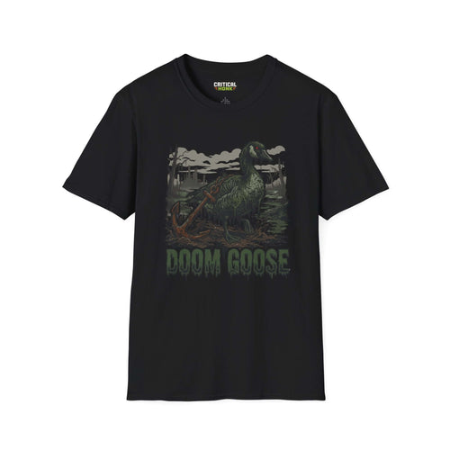 Doom goose T-Shirt in black featuring a unique goose graphic, part of the Critical Honk Collection.
