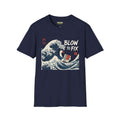 Blow to fix T-Shirt featuring a striking wave design on a navy Gildan Softstyle tee, 100% ring-spun cotton.