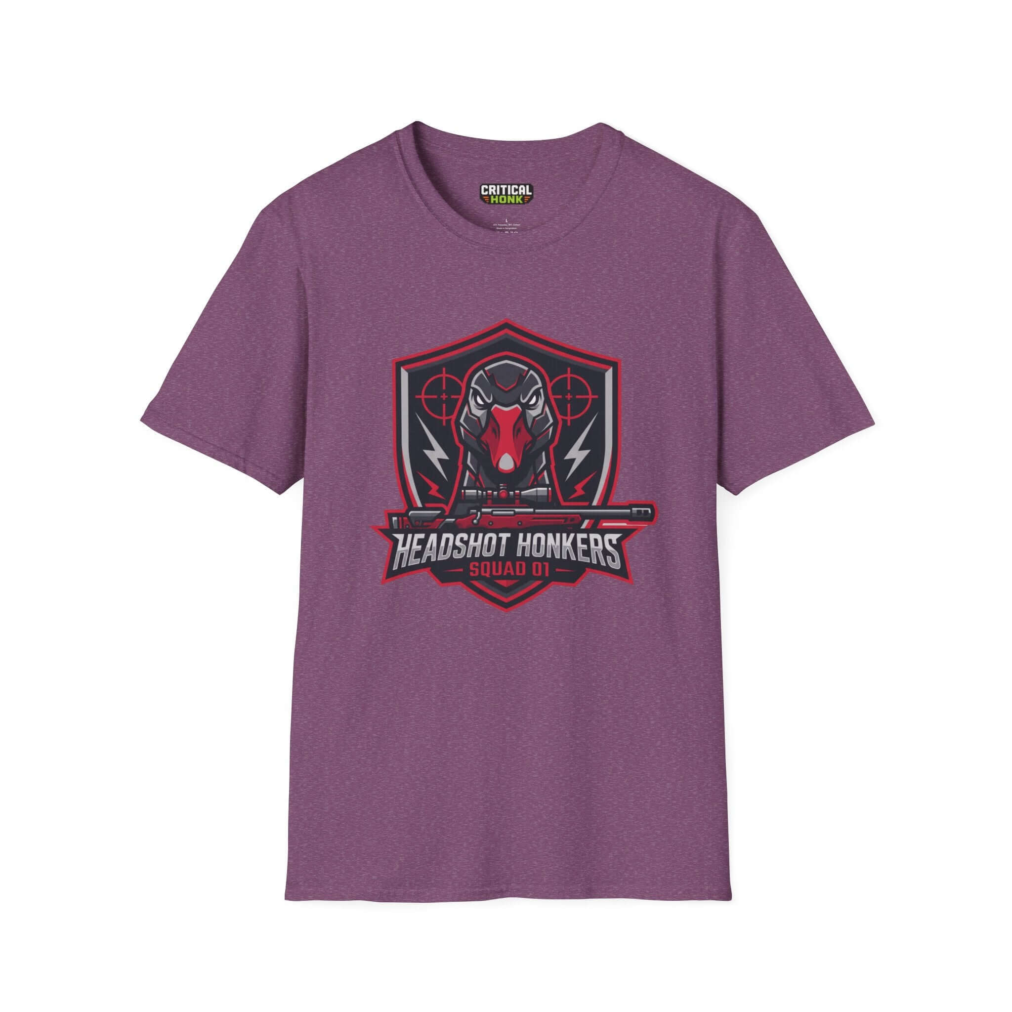 Headshot honkers T-Shirt in Heather Maroon, featuring a unique design for the Critical Honk Collection.