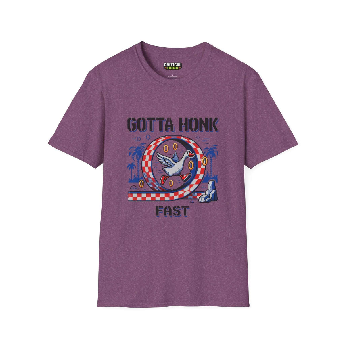 Gotta-honk-fast-retro T-Shirt in Heather Maroon featuring a playful design inspired by retro gaming.