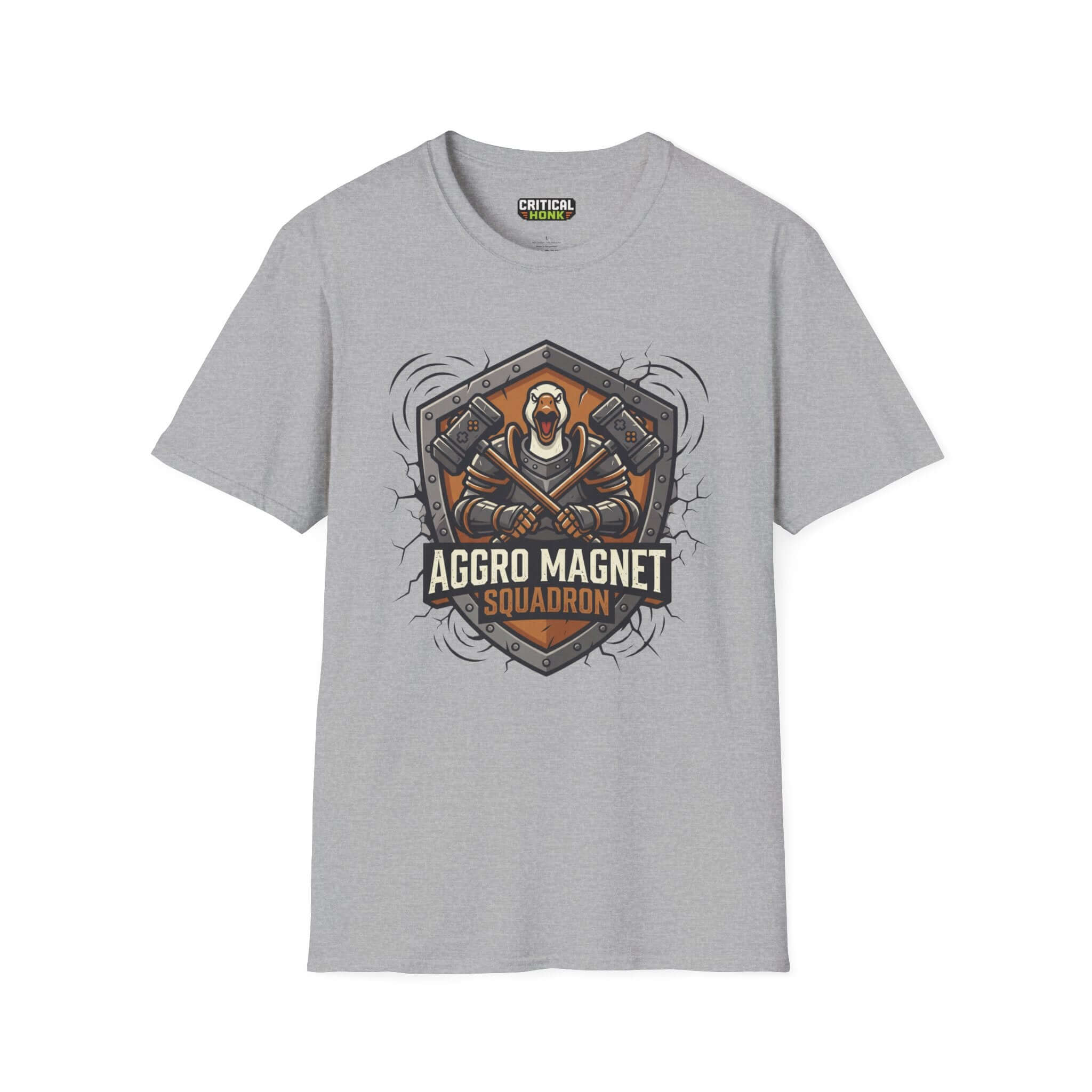 Magnet squadron T-Shirt in Sport Grey featuring Aggro Magnet design, soft and unisex fit, made in the USA.