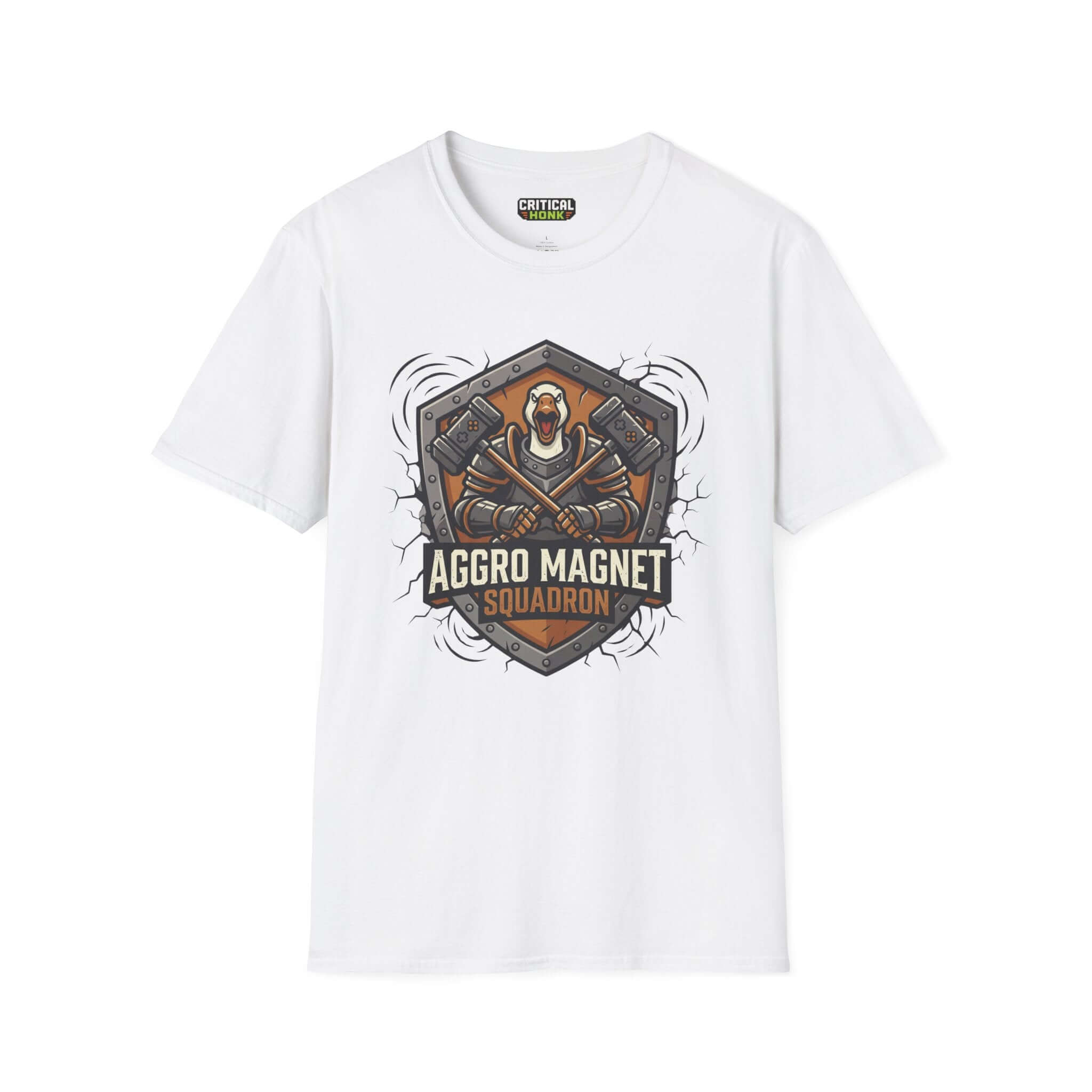 Magnet squadron T-Shirt in white featuring Aggro Magnet Squadron graphic design on light fabric.