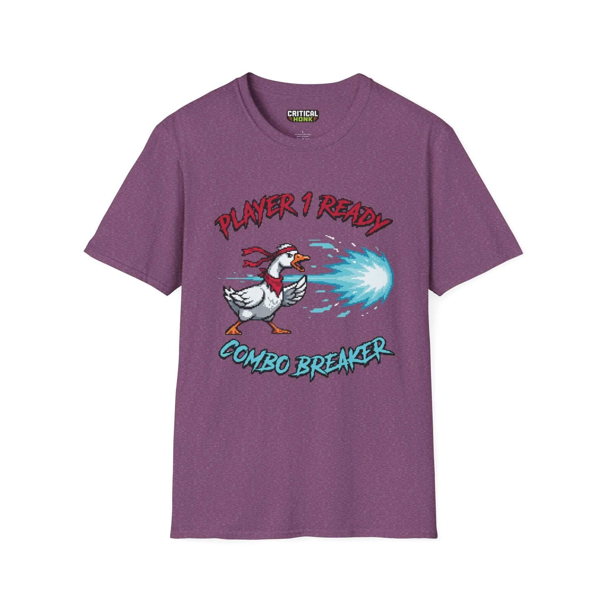 Combo Breaker T-Shirt featuring a playful duck graphic on Heather Maroon Gildan Softstyle fabric.