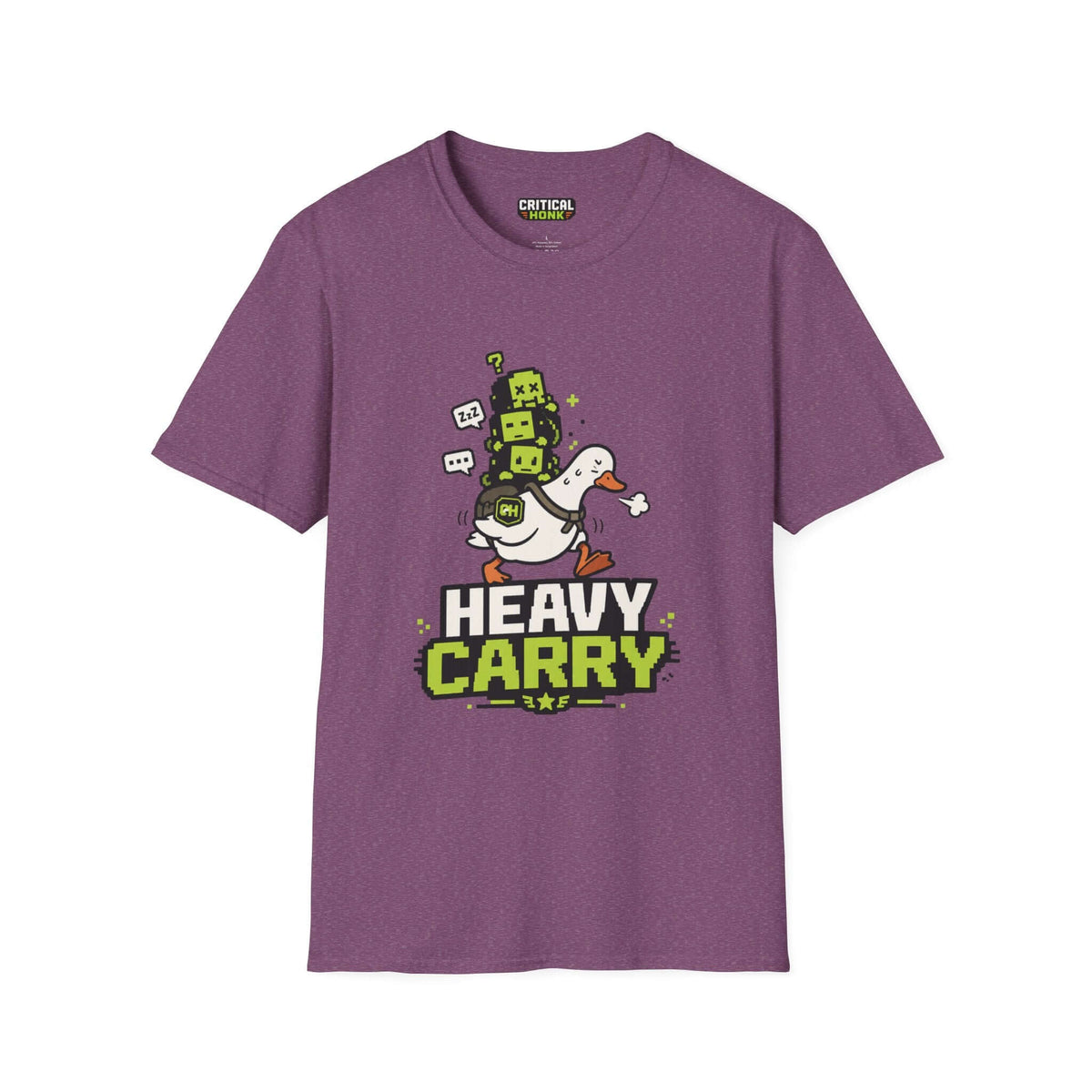 Heavy-carry T-Shirt in Heather Maroon featuring a quirky design by Critical Honk, made of 100% ring-spun cotton.