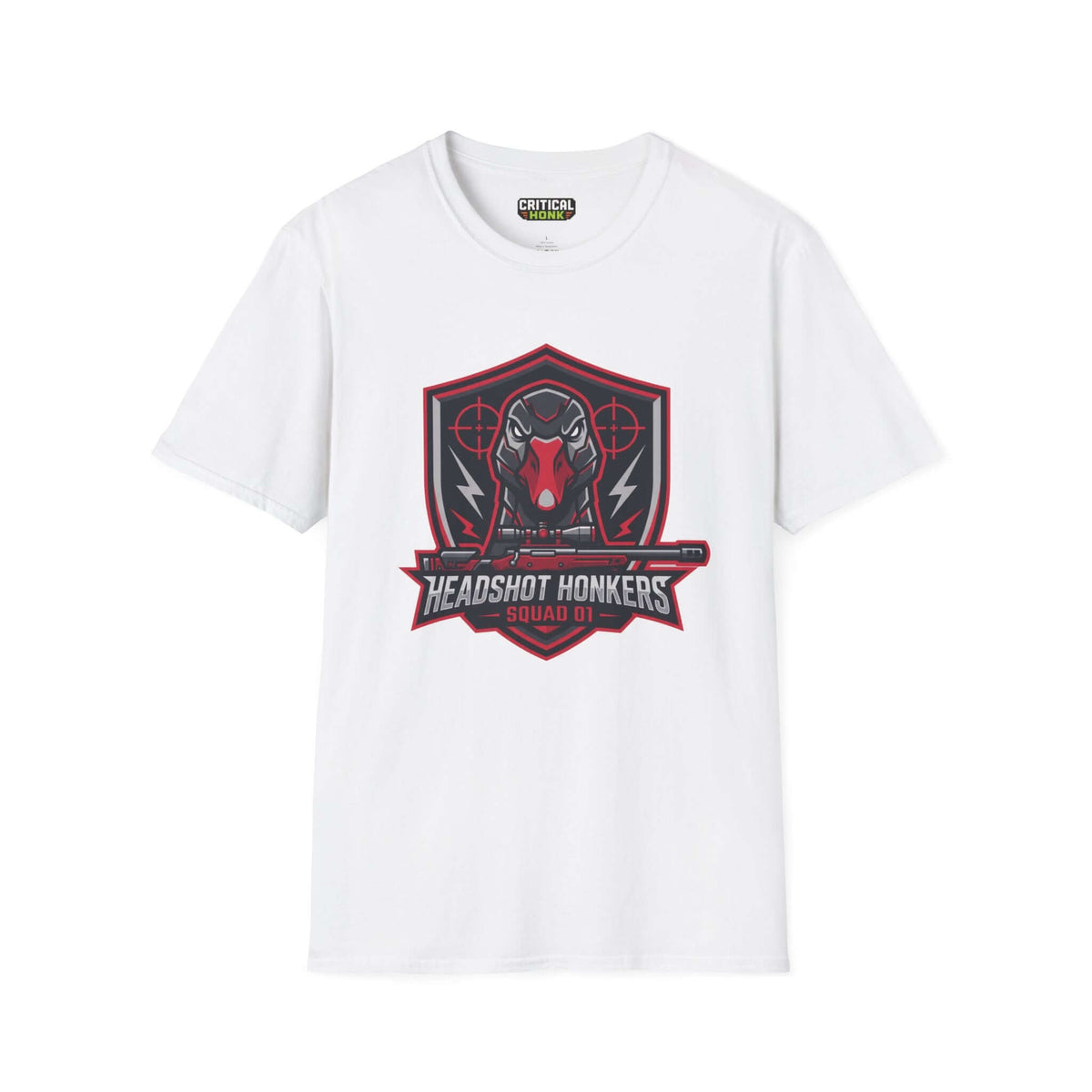 Headshot honkers T-Shirt in white featuring a bold graphic design with a gaming theme from the Critical Honk Collection.