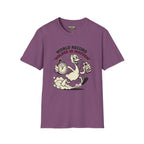 World record T-Shirt in Heather Maroon featuring a duck graphic with stopwatch and controller from Critical Honk collection.