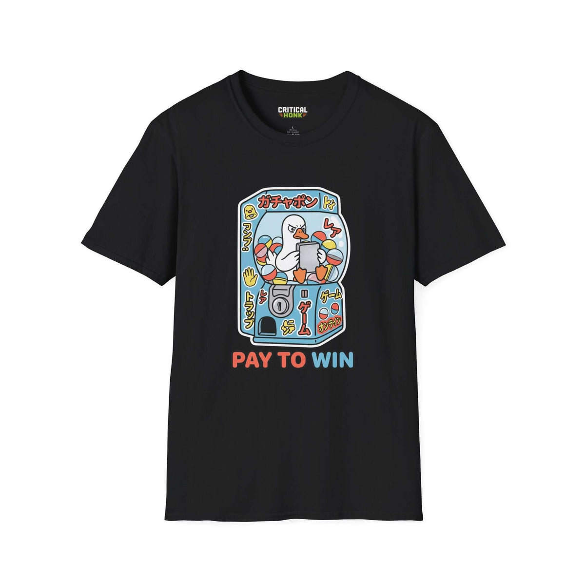 Pay to win T-Shirt in black featuring a playful graphic design, made from 100% ring-spun cotton.