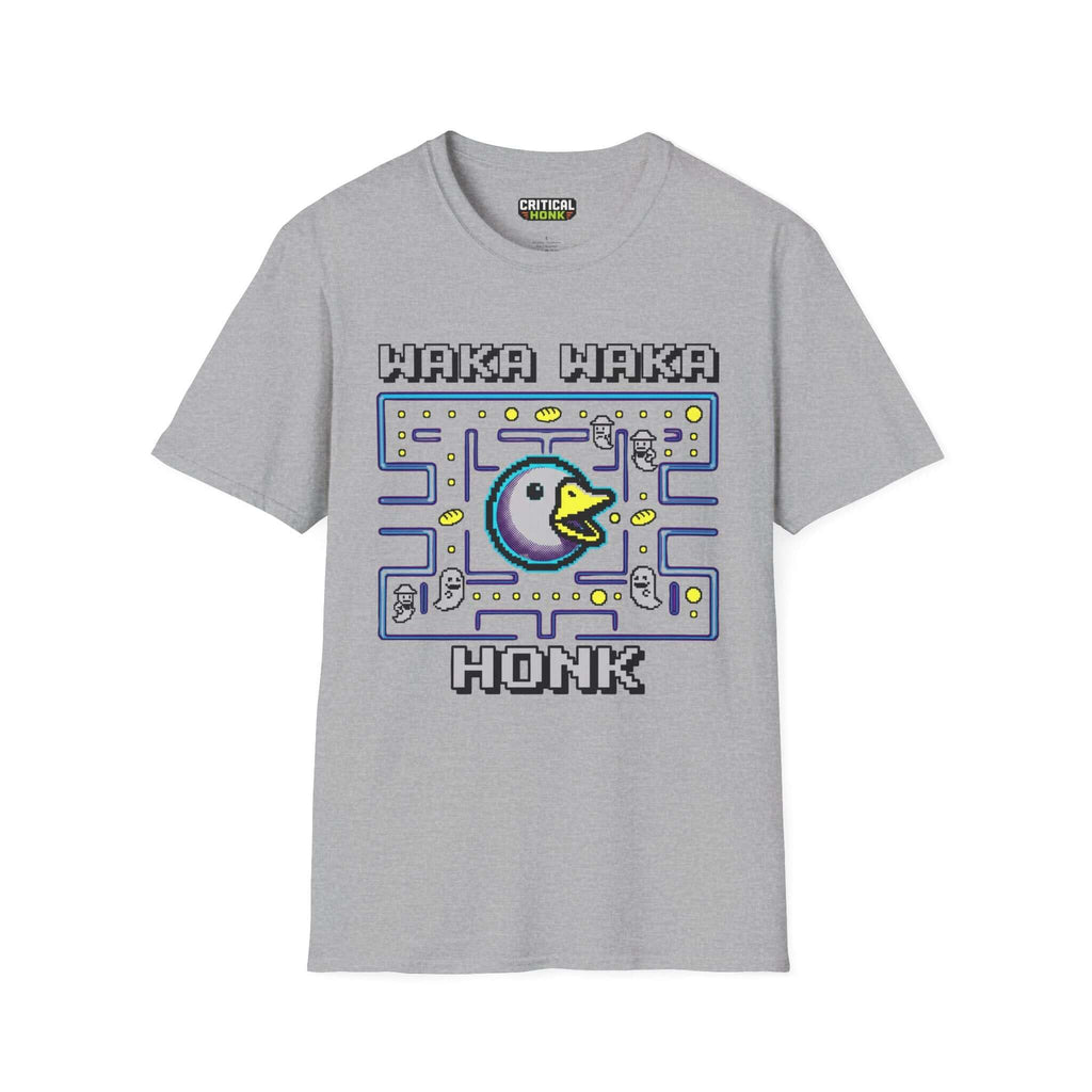Waka waka honk T-Shirt in Sport Grey featuring a vibrant gaming design and unisex fit, made from 100% ring-spun cotton.