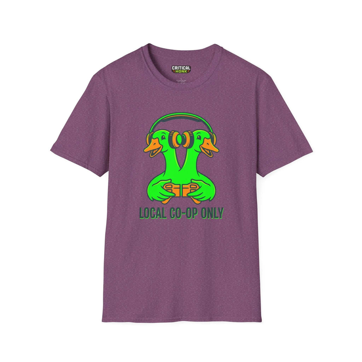 Co-op only T-Shirt in Heather Maroon featuring two cartoon ducks with headphones, made from 100% ring-spun cotton.