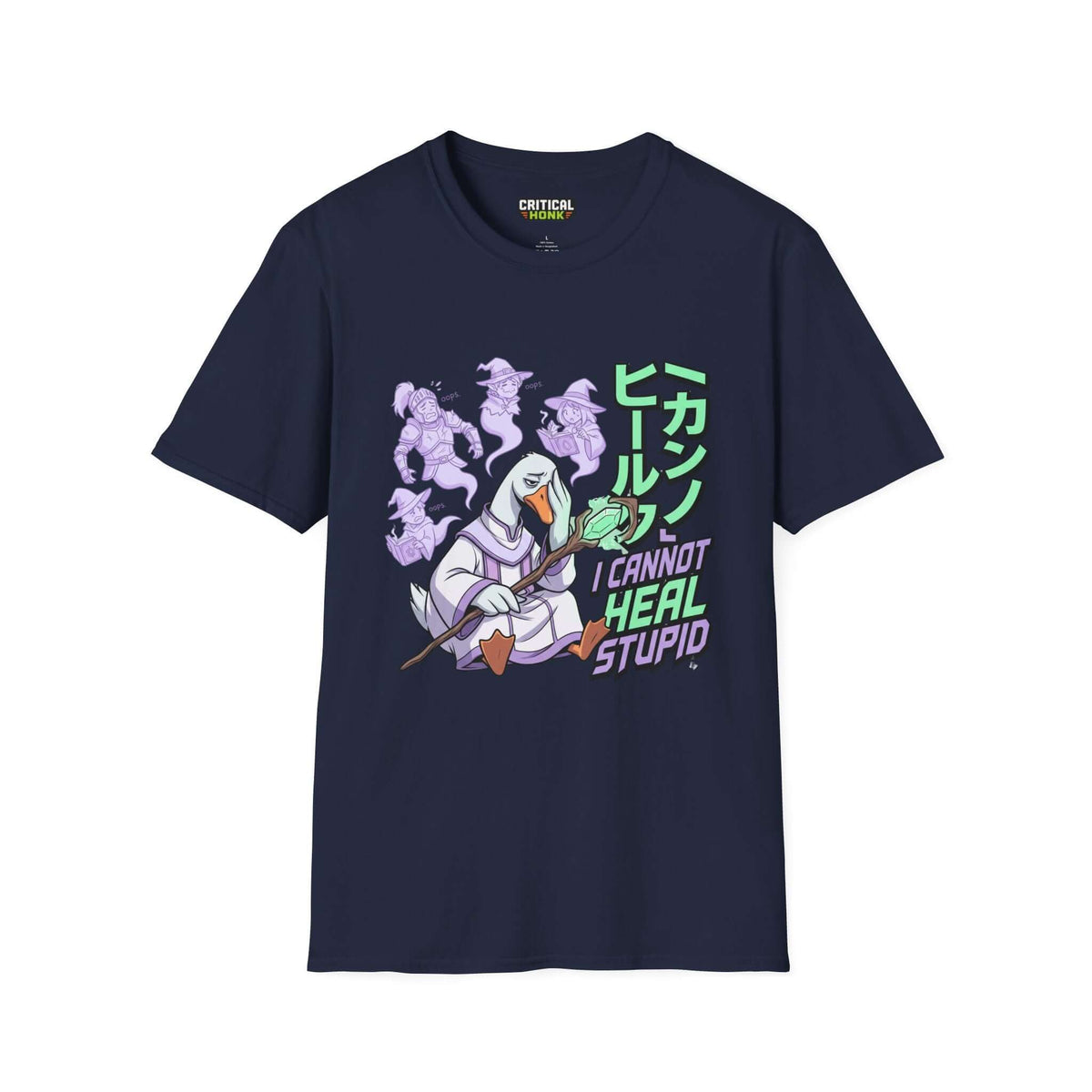 I cannot heal stupid T-Shirt featuring cartoon duck design on navy shirt, part of Chaos Inspired Apparel.