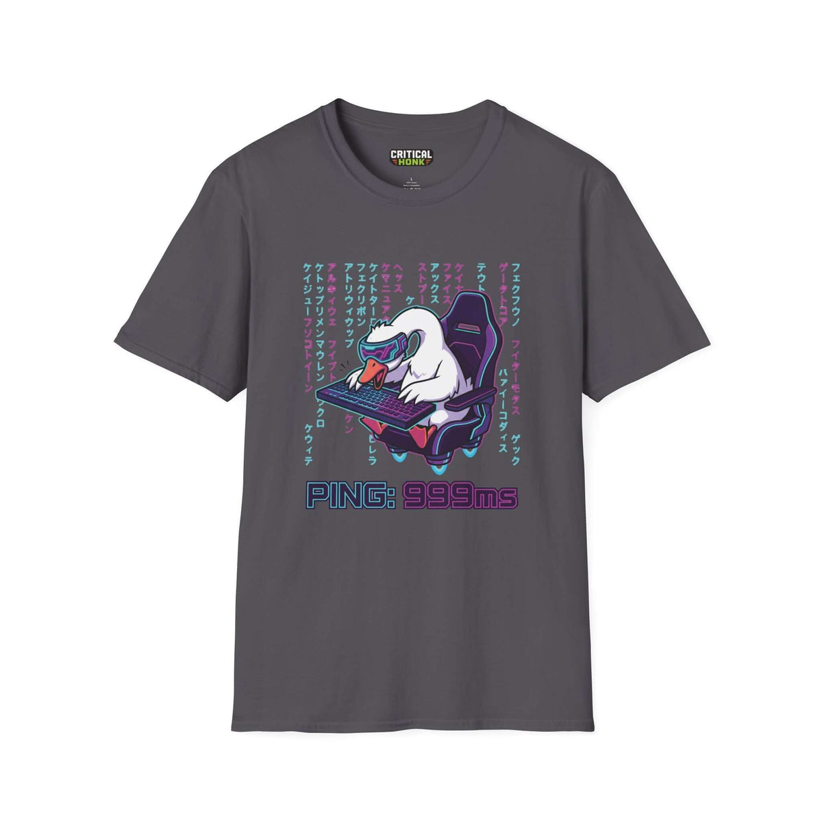Ping 999ms T-Shirt in charcoal color featuring a fun design and unisex fit, made from 100% ring-spun cotton.