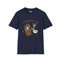 The unbeatable level T-Shirt in navy featuring a whimsical design with a duck and arcade machine from Critical Honk.