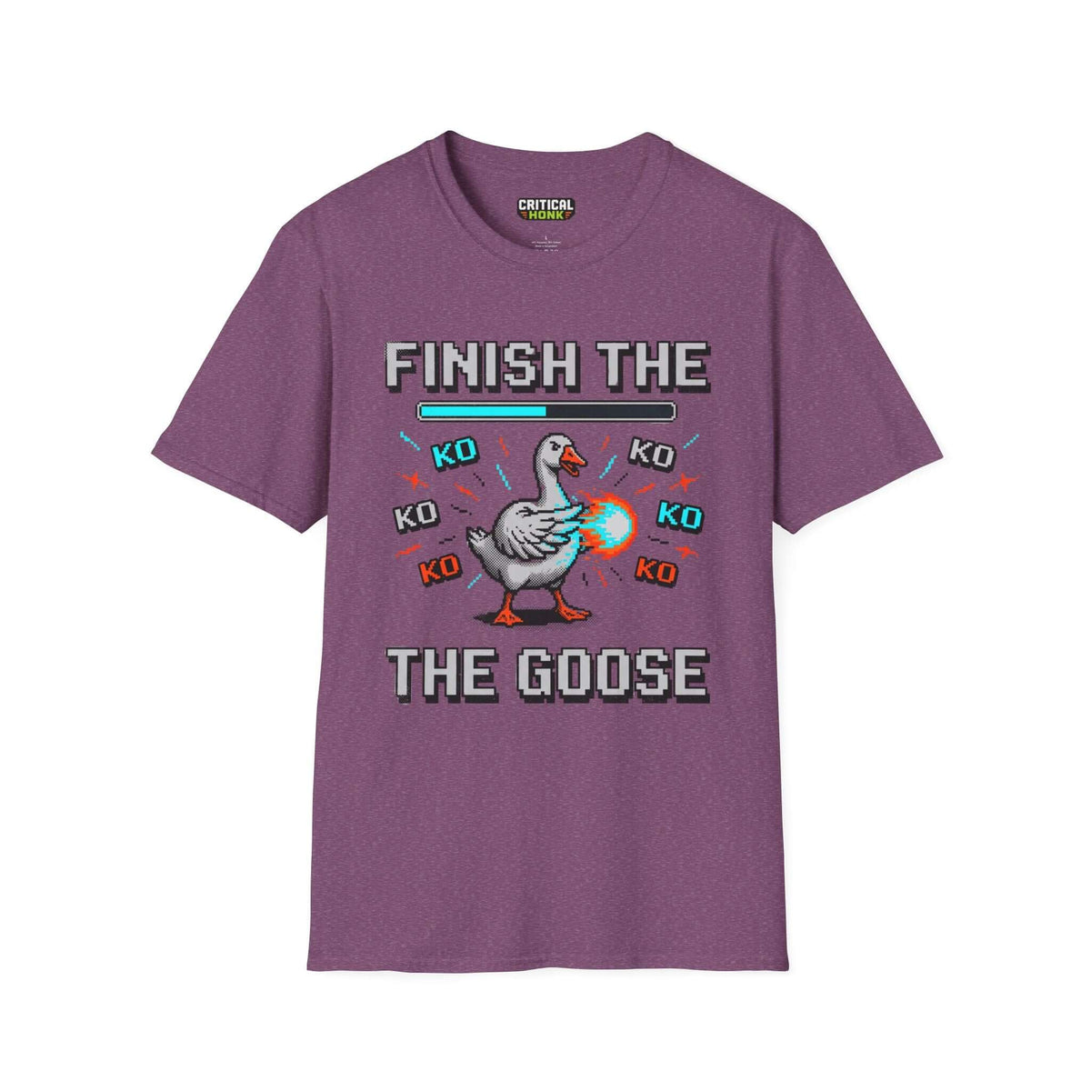 Finish-the-goose T-Shirt in Heather Maroon, featuring a fun goose graphic and soft cotton fabric.