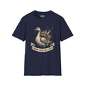 I might need this later T-Shirt in navy featuring a goose carrying items, part of the Critical Honk Collection.