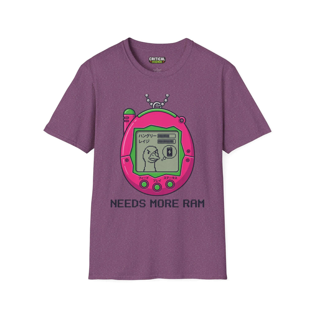 Need more ram T-Shirt in Heather Maroon color featuring a retro gaming design by Critical Honk.