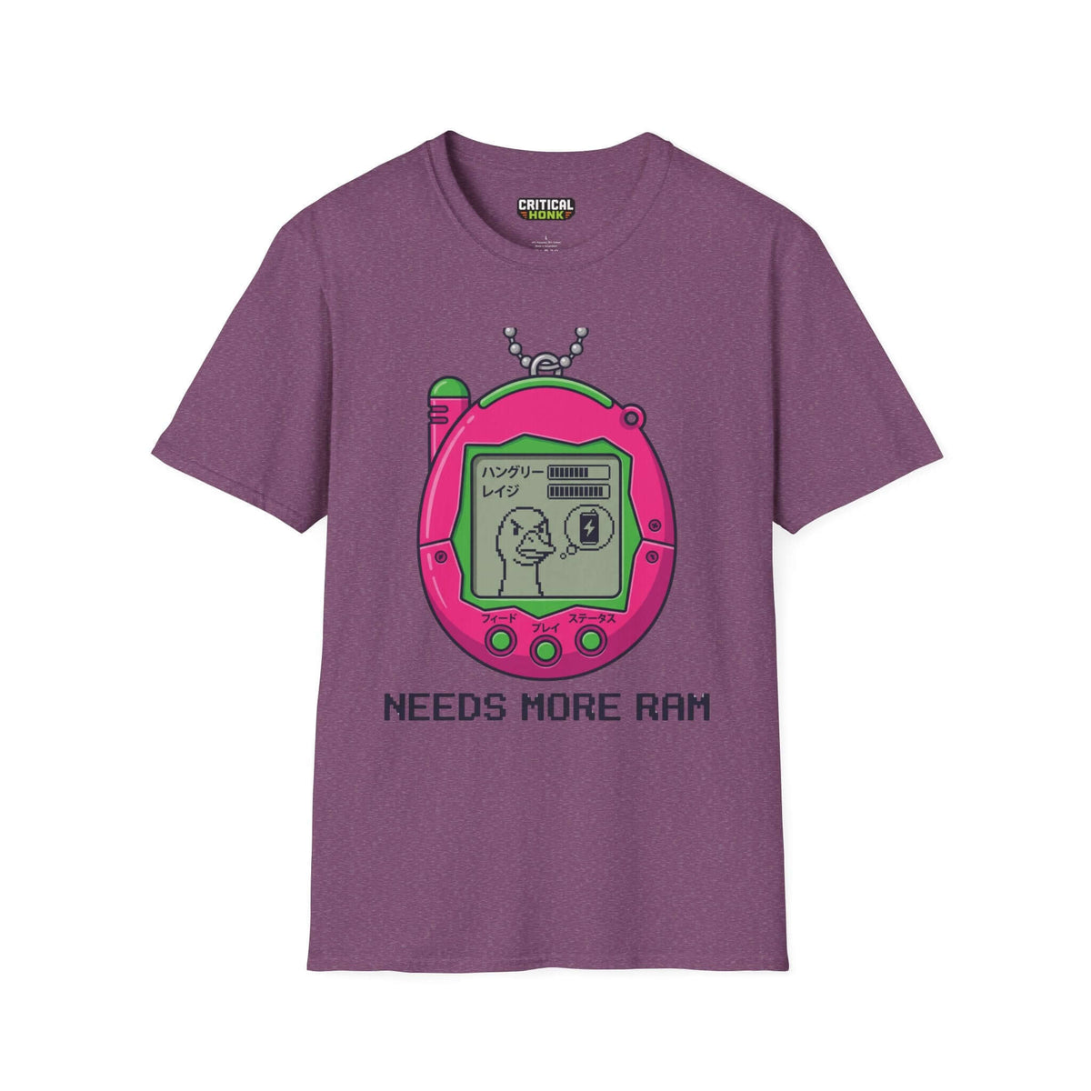 Need more ram T-Shirt in Heather Maroon color featuring a retro gaming design by Critical Honk.