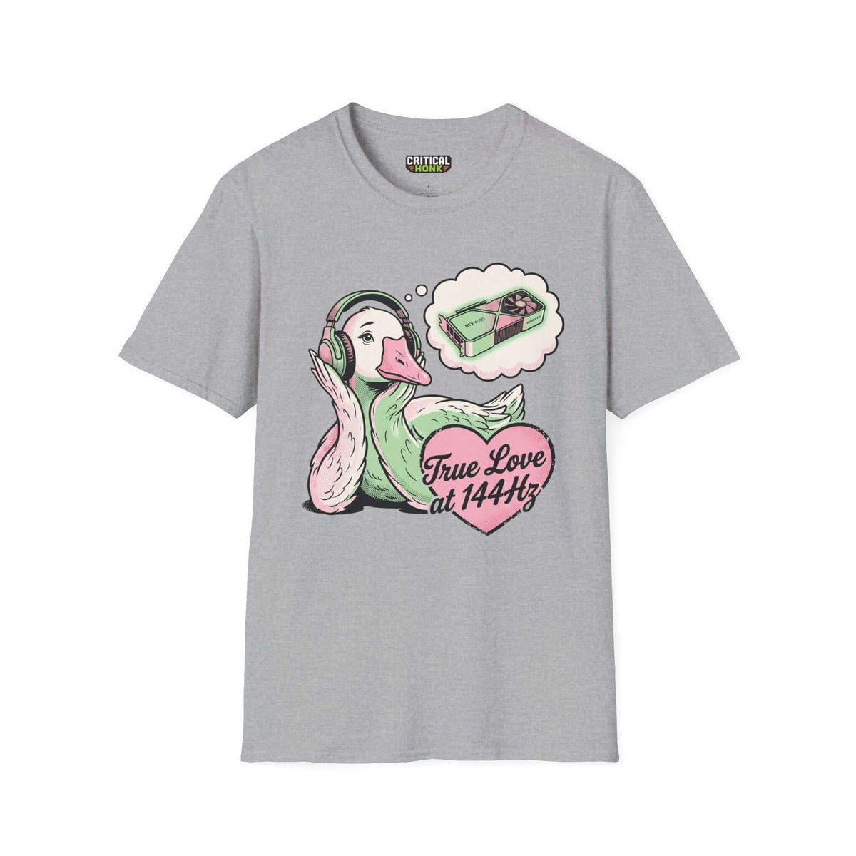 True love T-Shirt featuring a stylish duck graphic in Sport Grey, 100% cotton by Chaos Inspired Apparel.