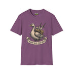 I might need this later T-Shirt in heather maroon featuring a duck graphic with supplies, from Critical Honk Collection.