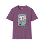 Heather maroon Pay to win T-Shirt featuring a fun cartoon design. Made from 100% ring-spun cotton, unisex fit.