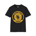 Vault dweller T-Shirt in black featuring a yellow graphic with a chair and text 'DO NOT DISTURB' from Critical Honk.