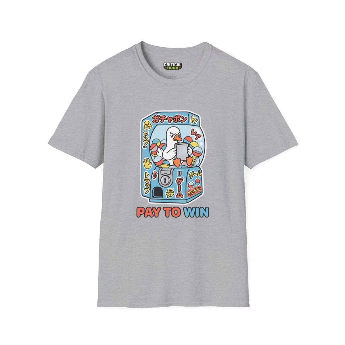 Pay to win T-Shirt in Sport Grey, featuring fun graphic design, made from soft Gildan ring-spun cotton.