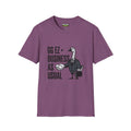 Ggez-business T-Shirt in Heather Maroon featuring a cartoon goose in a suit with a handshake graphic.