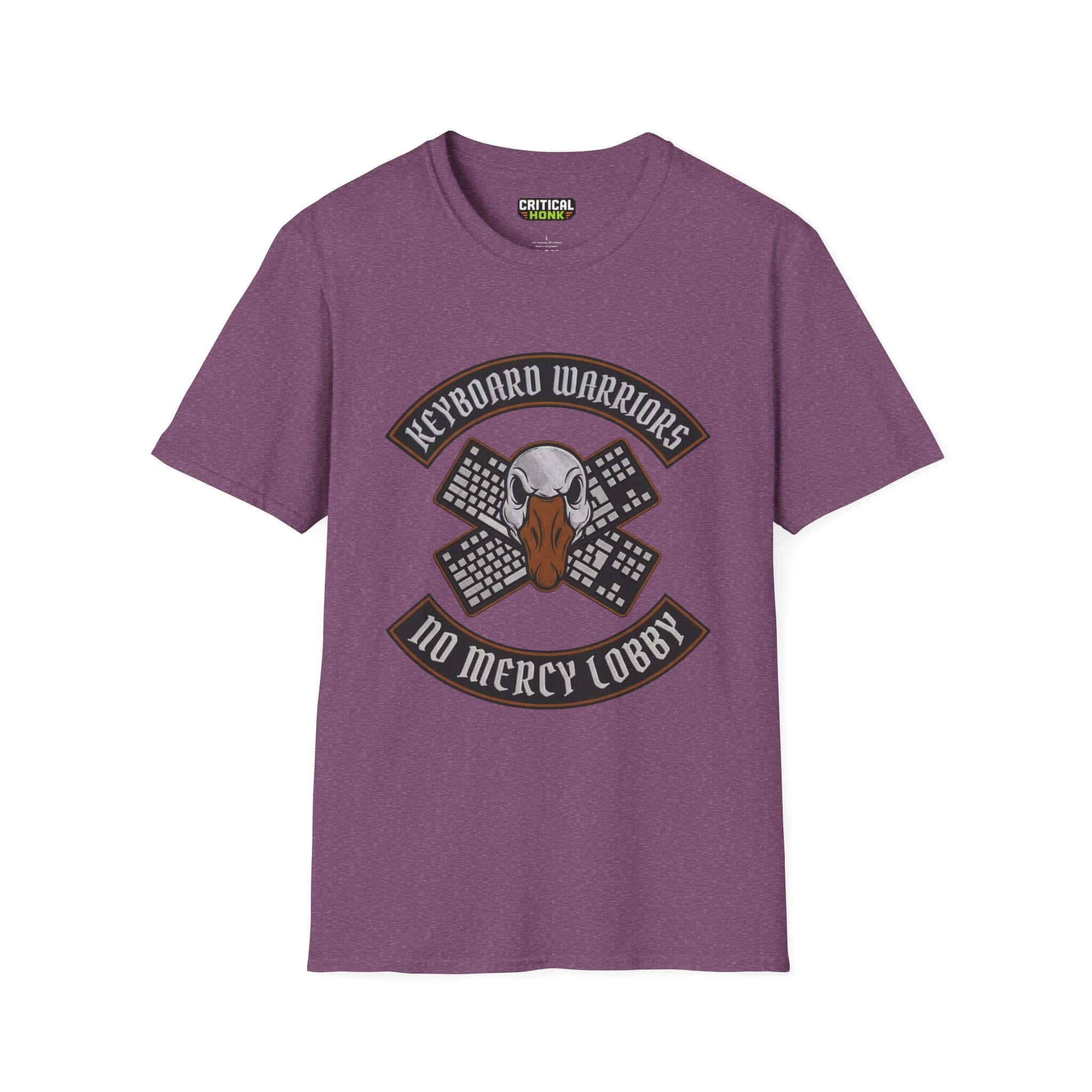 Keyboard-warriors T-Shirt in Heather Maroon color featuring unique design by Critical Honk, made of soft cotton.