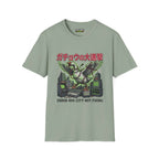 Error 404 T-Shirt in sage color featuring graphic print with a goose and retro tech elements.
