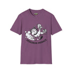 Speedrun menace T-Shirt in Heather Maroon featuring a duck with a clock design, made of 100% ring-spun cotton.