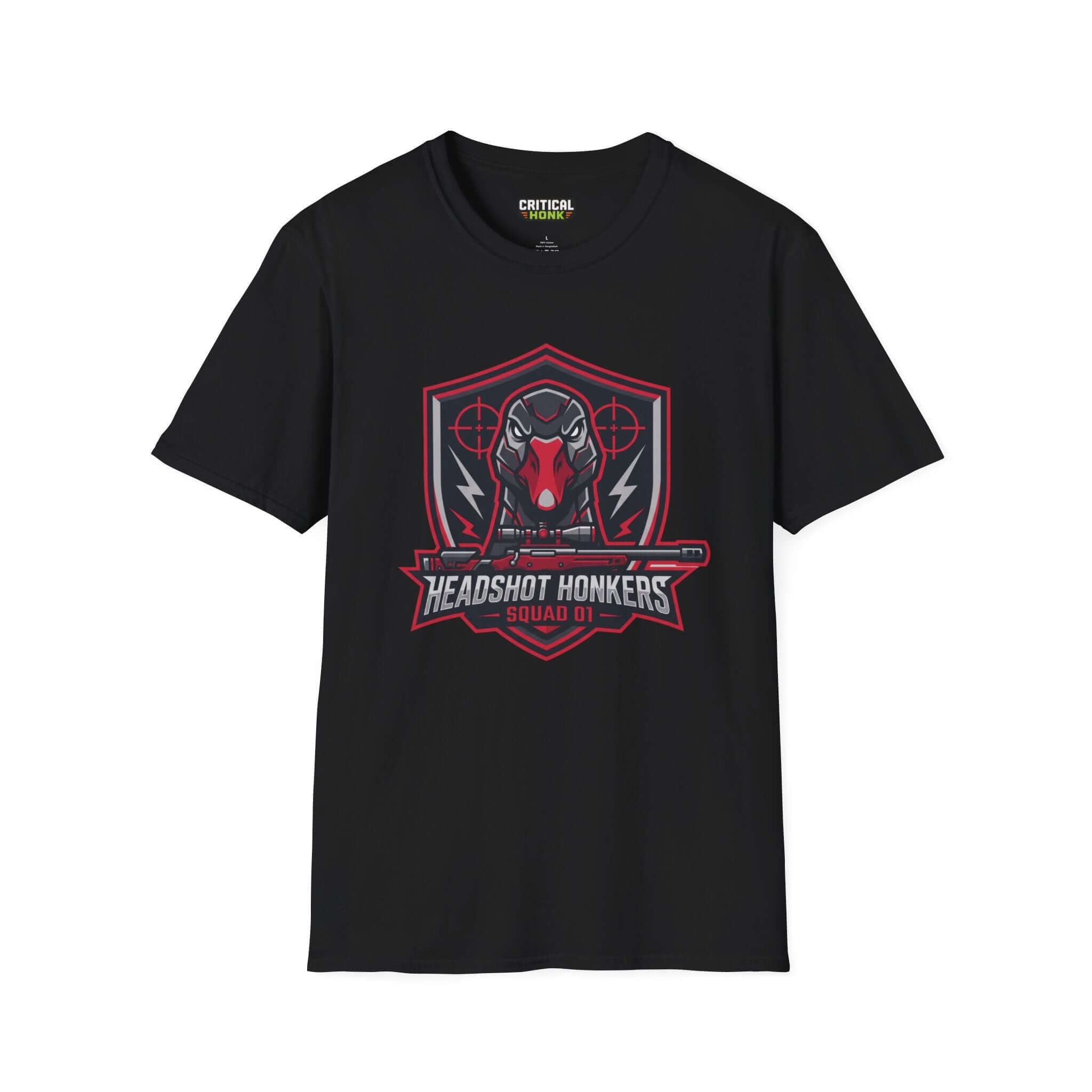 Headshot honkers T-Shirt in black featuring a graphic design with a hawk logo and bold text, casual unisex fit.