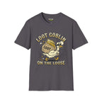 Loot Goblin T-Shirt in charcoal color featuring a playful duck graphic with loot, part of the Critical Honk Collection.