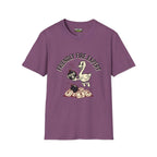 Friendly Fire T-Shirt in Heather Maroon, Gildan Softstyle unisex fit with playful duck graphic.