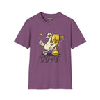 Ggez T-Shirt in Heather Maroon featuring a duck and trophy graphic, perfect for gaming enthusiasts.