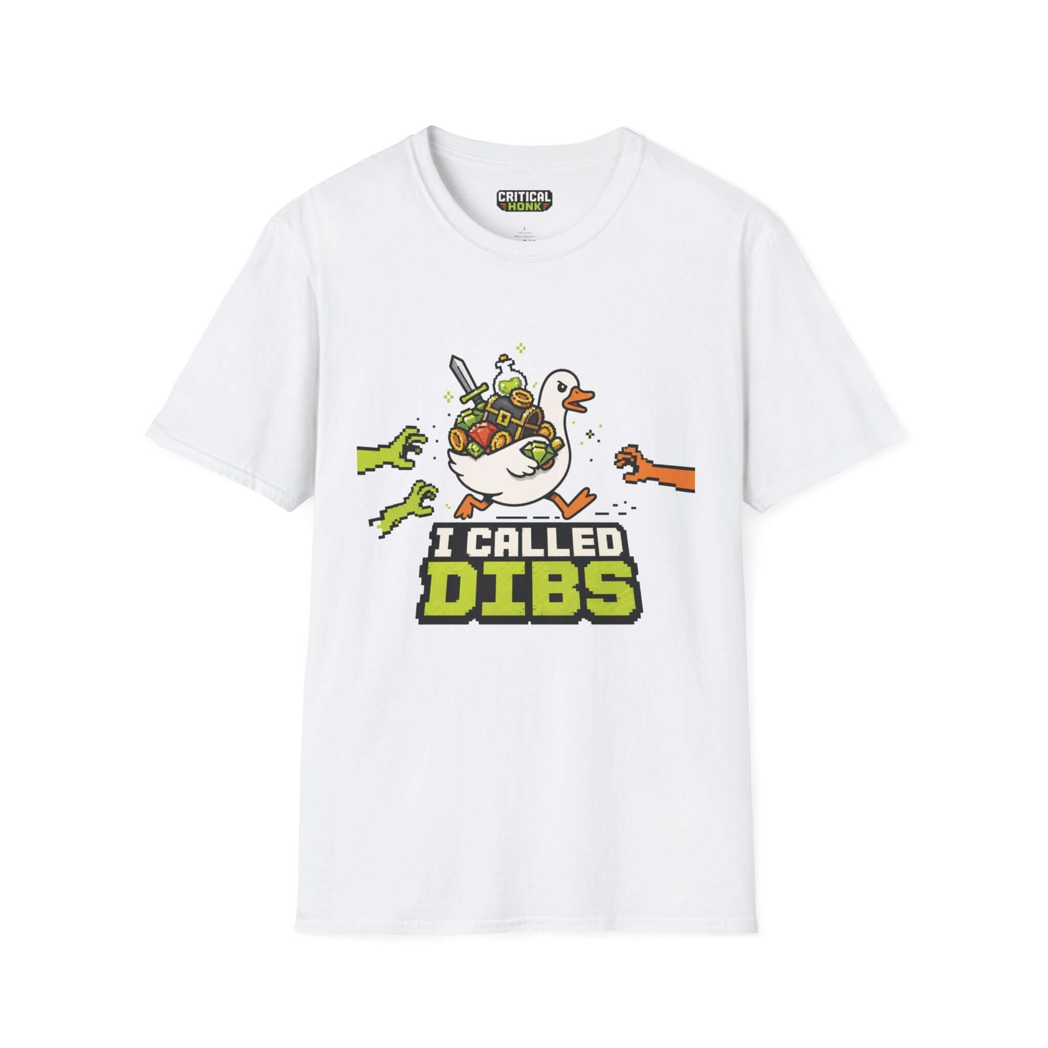 I-called-dibs T-Shirt featuring a cartoon duck in white with vibrant graphics from Critical Honk Collection.