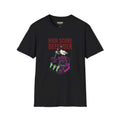 High score T-Shirt in black featuring vibrant arcade-themed artwork with a bird and zombie hands.
