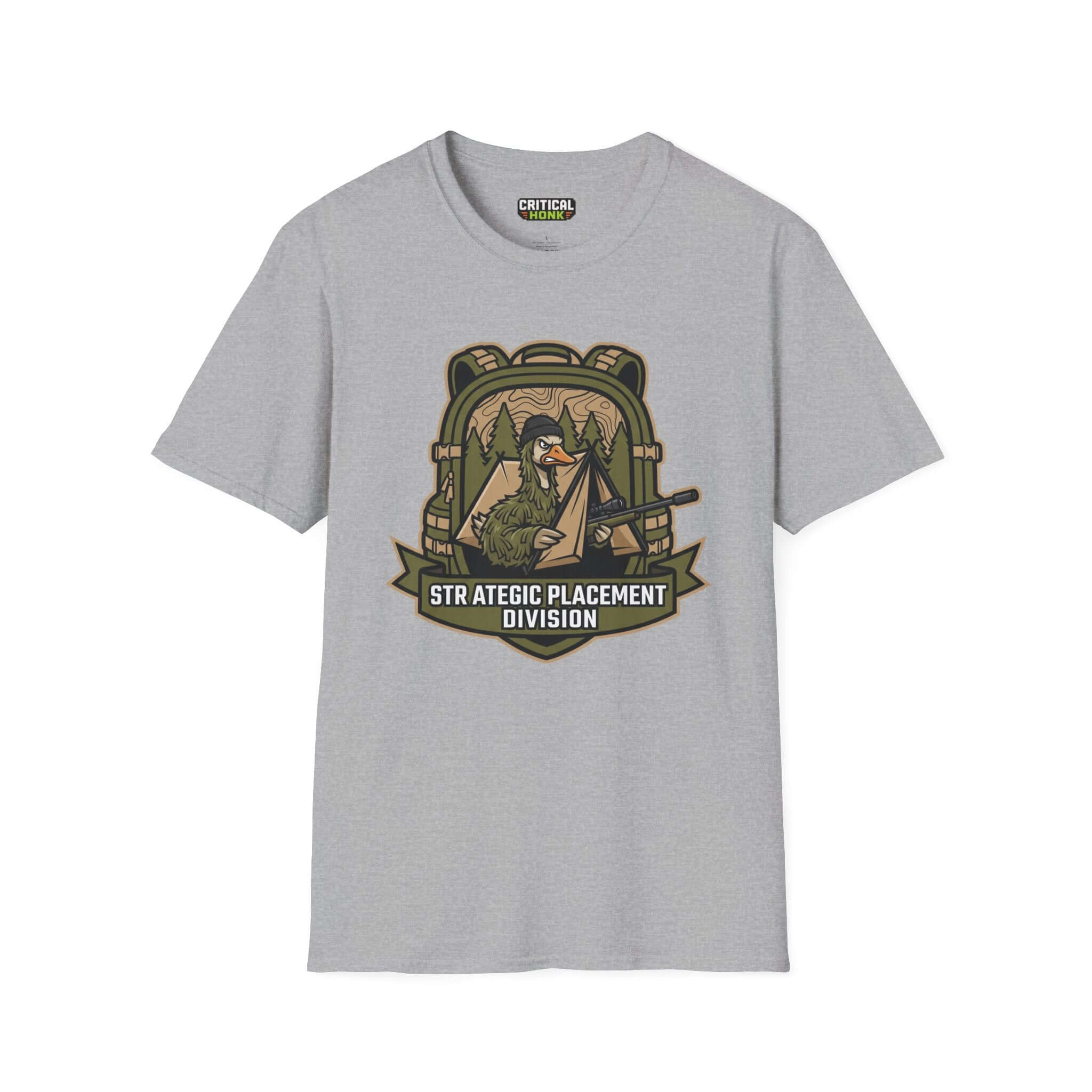 Strategic division T-Shirt in Sport Grey featuring the STRATEGIC PLACEMENT DIVISION design.