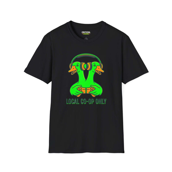 Co-op only T-Shirt featuring colorful duck design on a black Gildan Softstyle tee, perfect for casual wear.