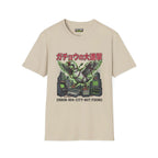 Error 404 T-Shirt in sand color featuring graphic design with a bird and retro tech elements.