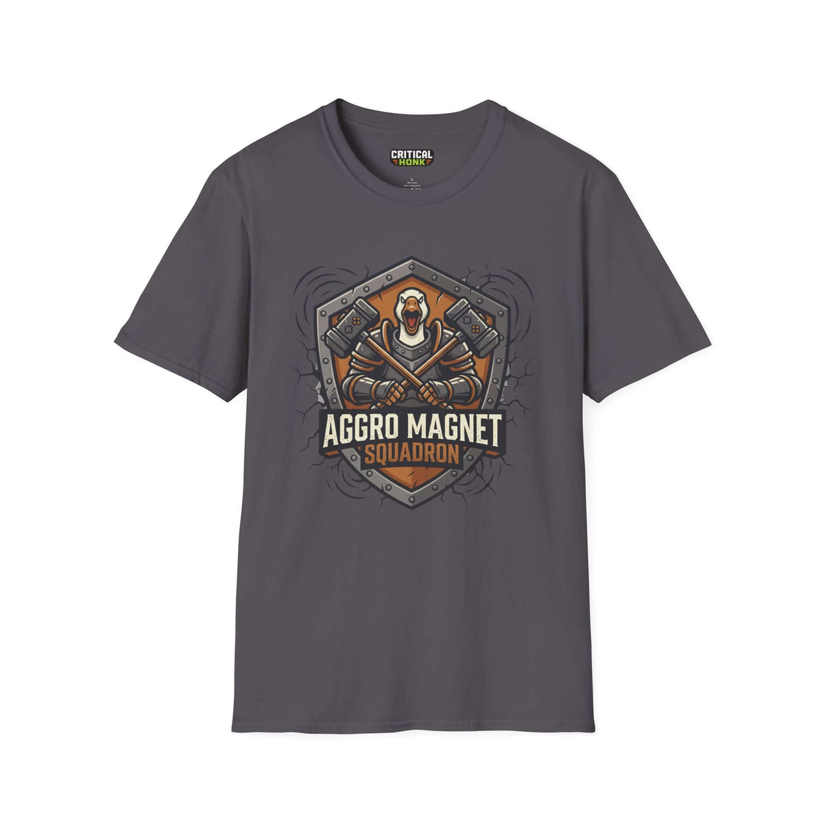 Magnet squadron T-Shirt in charcoal color featuring Aggro Magnet Squadron design, soft fabric, and unisex fit.