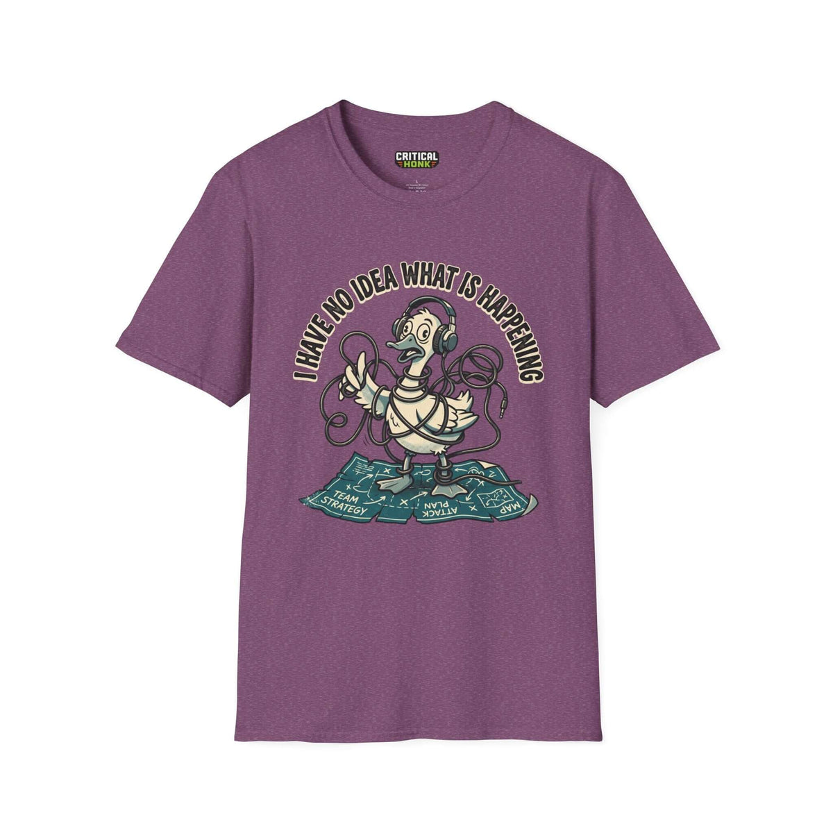 Heather maroon No idea what is happening T-Shirt, Gildan Softstyle unisex fit, critical honk collection.