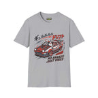 No brakes T-Shirt in Sport Grey featuring a graphic of a drifting car with text, made from soft 100% cotton.