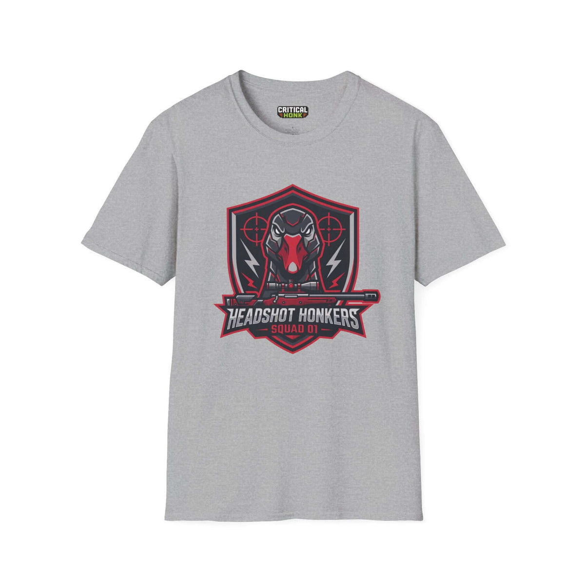 Headshot honkers T-Shirt in Sport Grey featuring a bold graphic design and unisex fit, made from 100% ring-spun cotton.