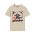 Stealth mode off T-Shirt in sand color featuring anime-inspired graphic design and unisex fit.