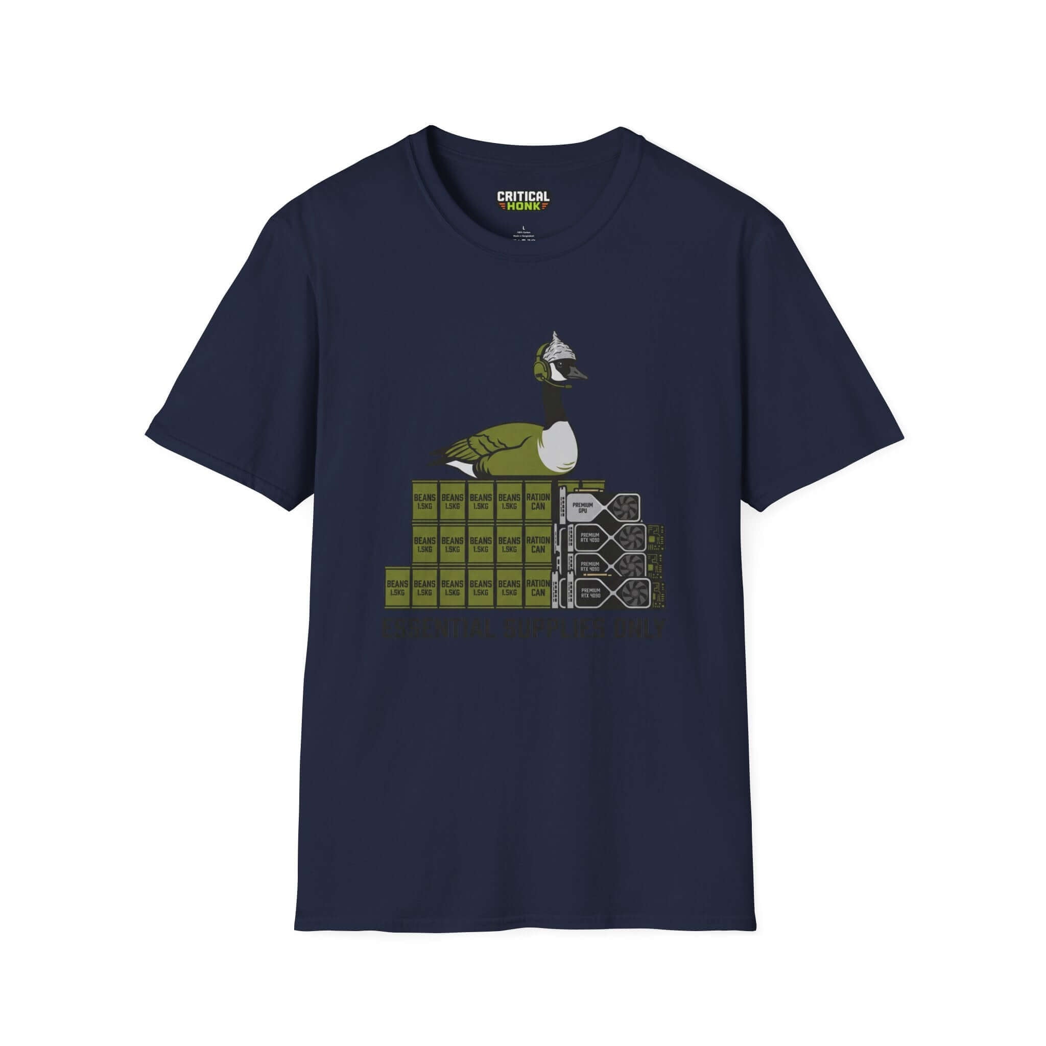 Essential supplies T-Shirt in navy featuring a duck and playful graphics, perfect for casual wear.