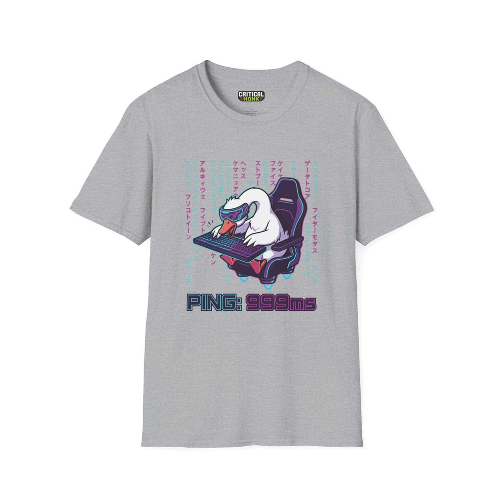 Ping 999ms T-Shirt in Sport Grey with a whimsical duck design, part of the Critical Honk Collection.