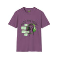 Mute the honk T-Shirt in Heather Maroon featuring a graphic of a bird with headphones. Unisex fit, 100% cotton.