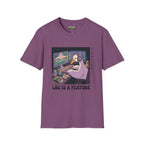 Lag is a feature T-Shirt in Heather Maroon featuring a gaming goose graphic, made of 100% ring-spun cotton.