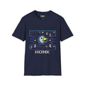 Waka waka honk T-Shirt in navy color featuring pixel art design and classic gaming elements.