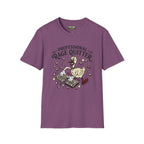 Professional rage quitter T-Shirt in Heather Maroon, featuring a whimsical graphic design of a duck on a keyboard.