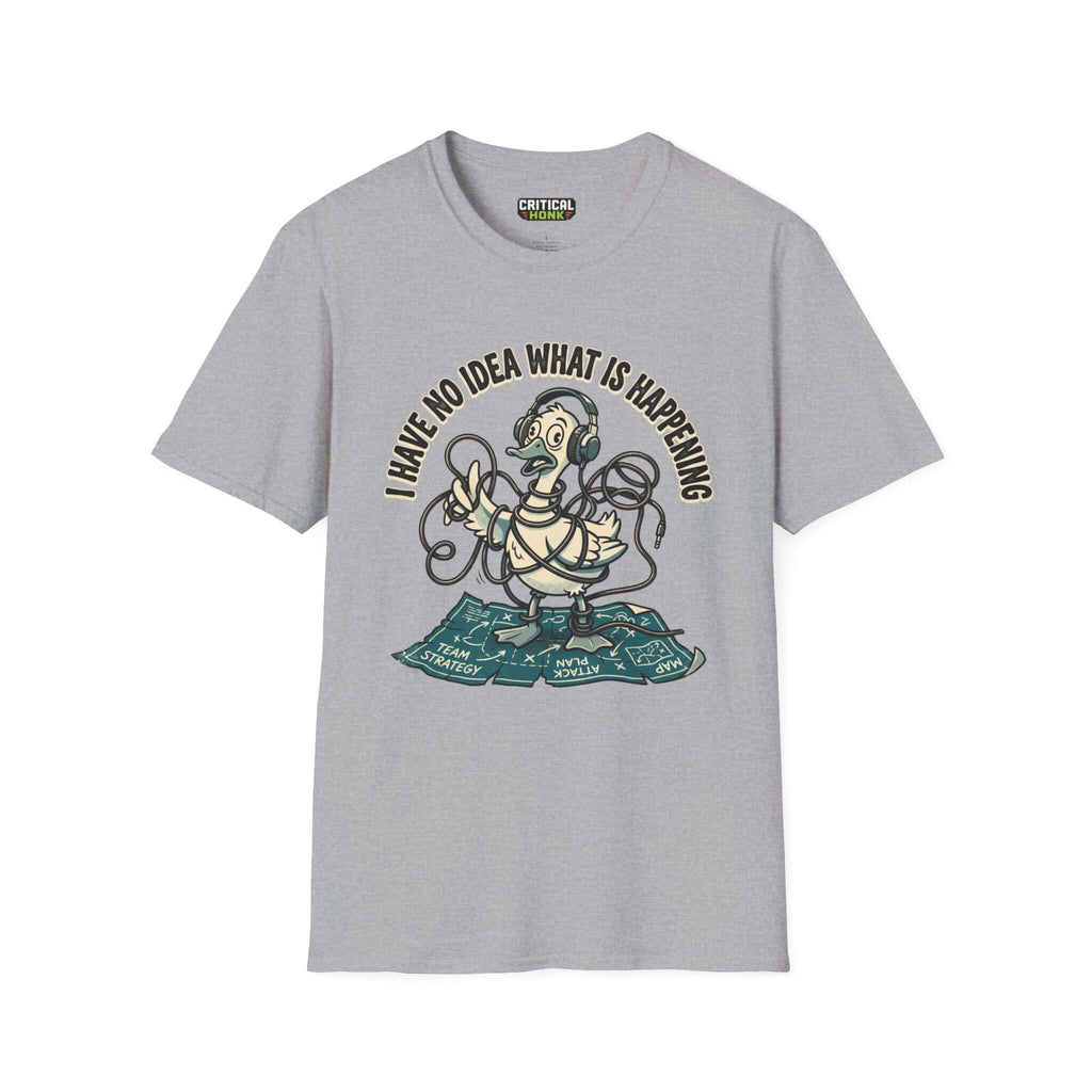 No idea what is happening T-Shirt in Sport Grey with graphic design, from the Critical Honk Collection.